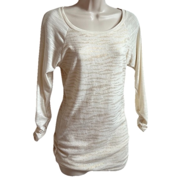 Heart Soul Scoop Neck Animal Print Cream Gold Tunic Top Sweater 3/4 Sleeve Small - Picture 1 of 8